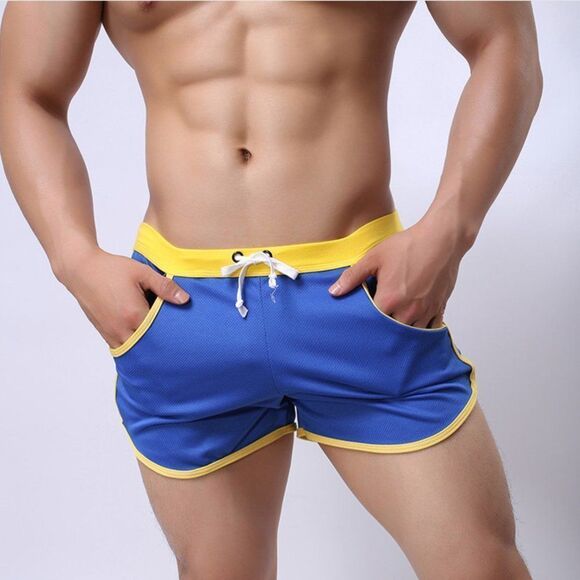 Men's Retro Gym Shorts Trunks with Pouch Blue - Picture 2 of 7
